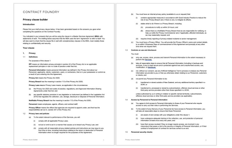 Privacy clause builder opt